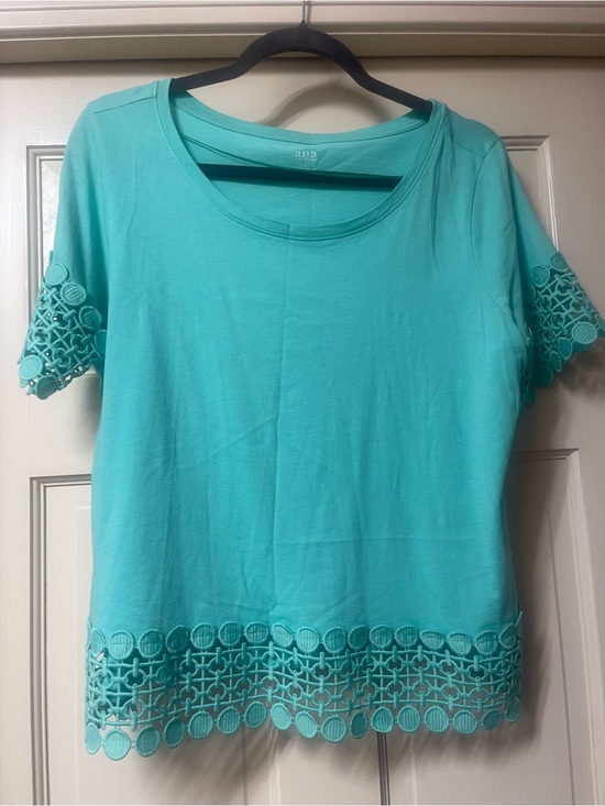 a.n.a Tops - a.n.a Teal Short Sleeve Top with Scalloped Lace Hem